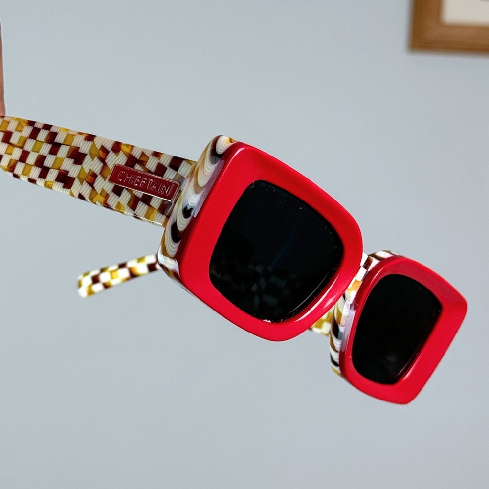 Red And Patterned Square Sunglasses - image 2